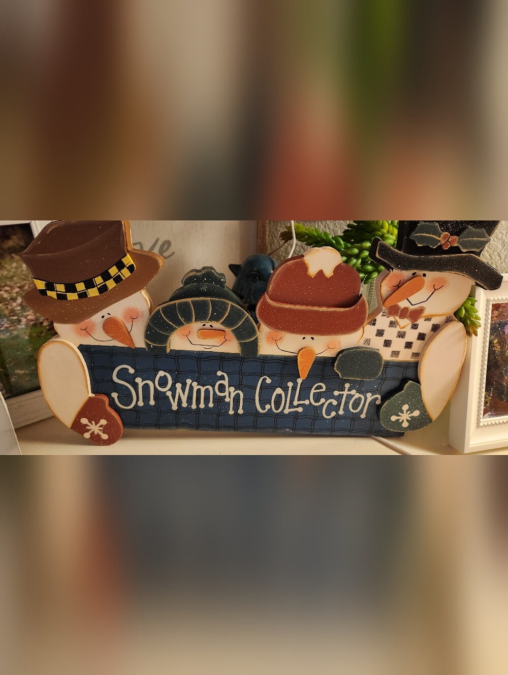 Snowman Theme  Wall Sign - Ceramic Snowman W Area For Candle ,Snack Cracker Tray
